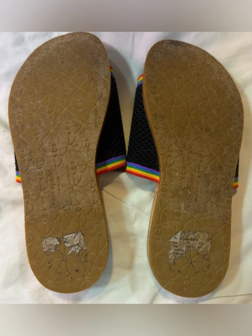 Kate Spade New York Wren Rainbow Black Multicolor Knit Cork Slide Size 6